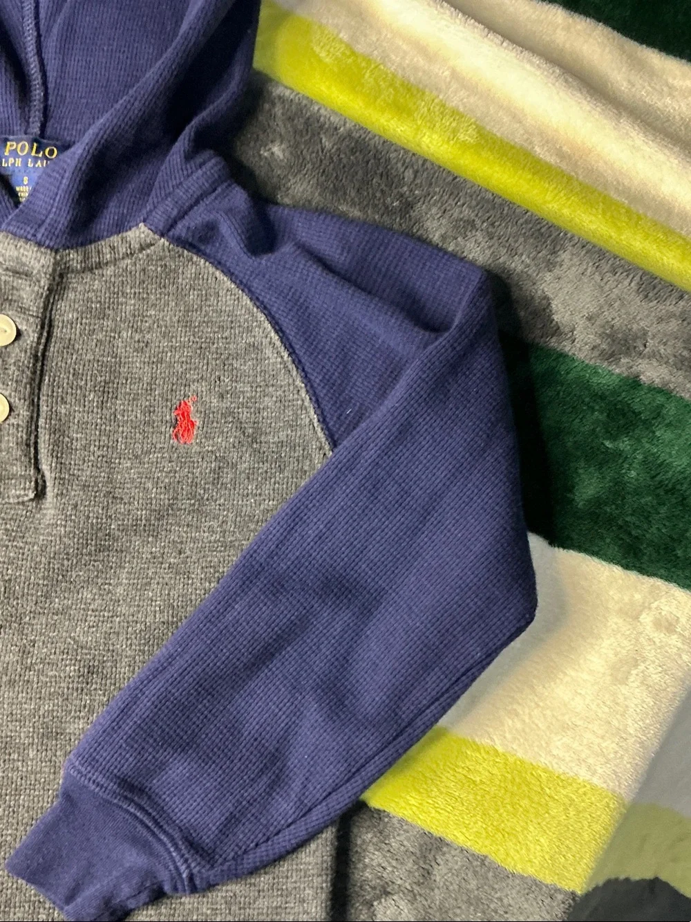 Polo by Ralph Lauren Gray Body Navy Hooded Henley with Red Pony